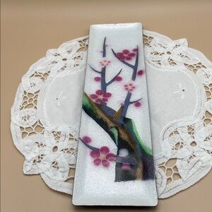 Tutanka Shippo Japanese Silver Enamel Tray Dish with Cherry Blossoms